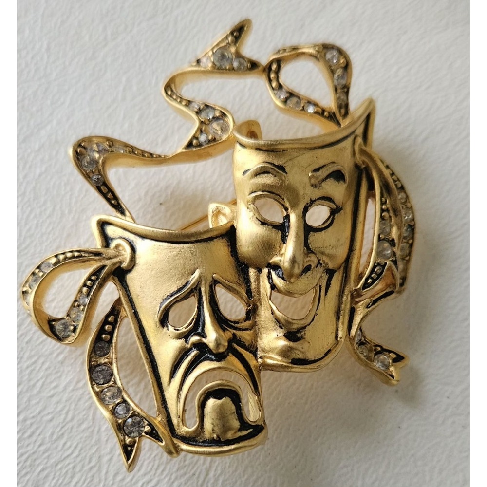 Rare Vintage Bob Mackie Comedy Tragedy Mask Brooch - Picture 3 of 7